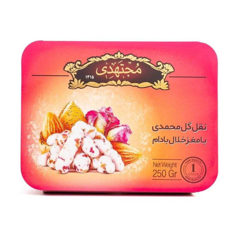 Noghl de rosa damascena de Urmia con almendra laminada Mojtahedi
