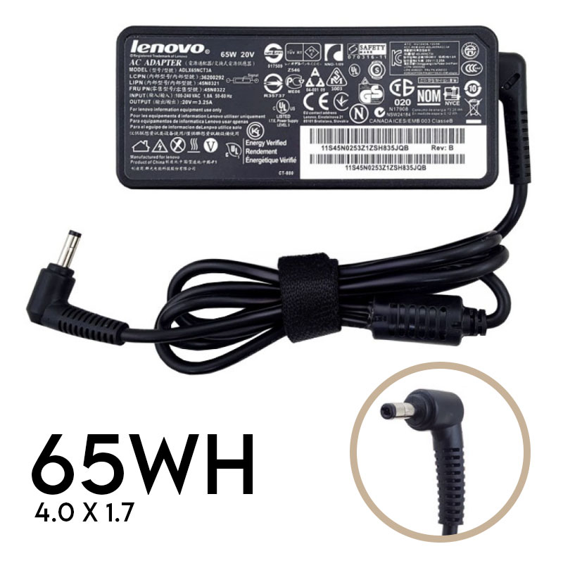 آداپتور لپ تاپ لنوو 65W | ولتاژ 20V 3.25A | سرفیش 1.7*4.0 میلی متر ( سرریز مستطیلی )