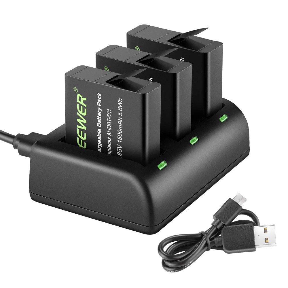 ست باتری گوپرو نیور و شارژر ۳ قلو | NEEWER 3-Pack Battery and Charger for GoPro Hero 5/6/7