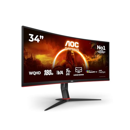 Gaming مانیتور AOC منحنی ۳۴ اینچی WQHD، VA، 180 هرتز، 1 مدل