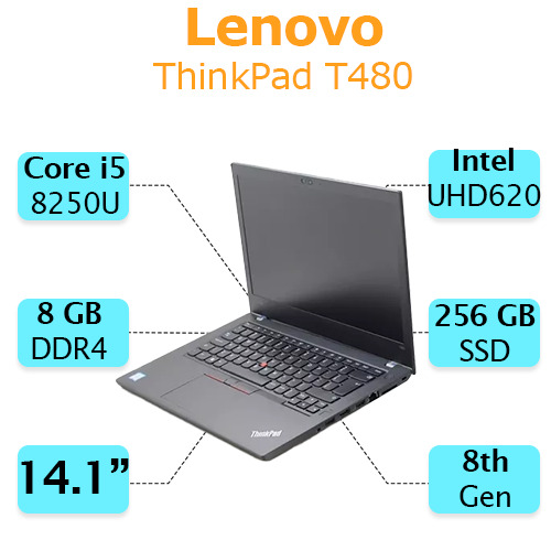 لپ تاپ استوک لنوو مدل ThinkPad T480 i5-8/8/256