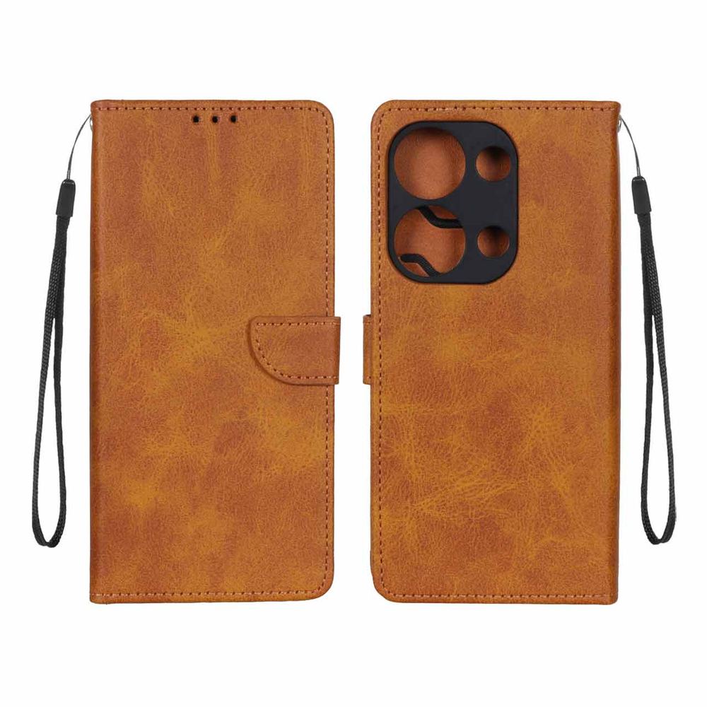 کیف چرمی موبایل مگنتی محافظ لنزدار Xiaomi Redmi Note 14S / Note 13 Pro 4G / Poco M6 Pro 4G – عسلی