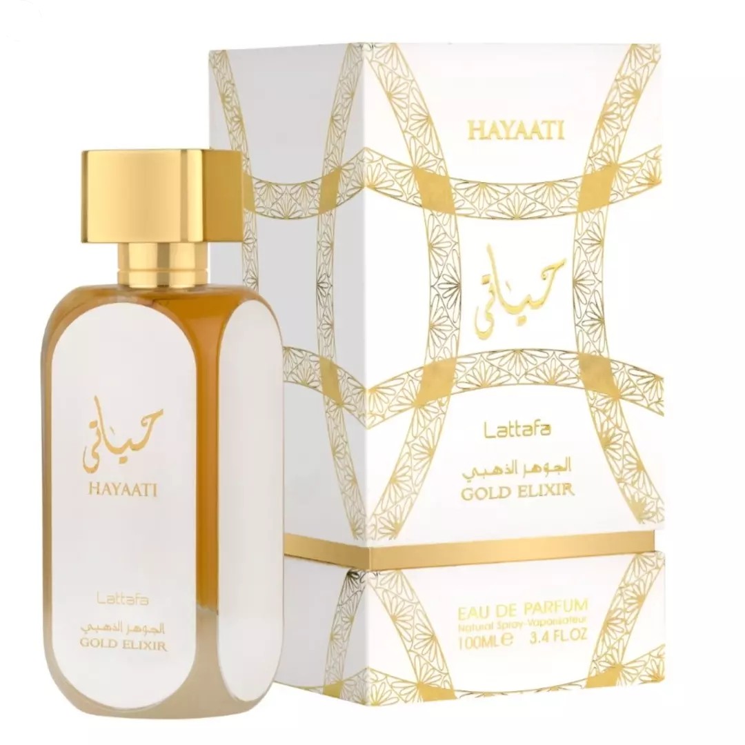 لطافه عطر ادکلن عربی حیاتی سفید Hayaati Gold Elixir Lattafa حجم 100میلی لیتر