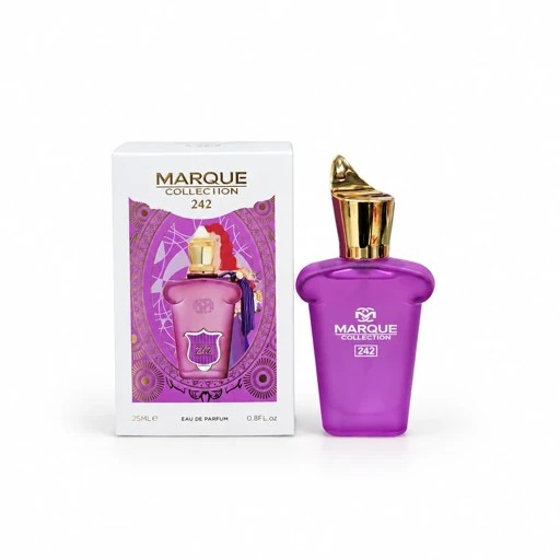 ادکلن مارک کالکشن 242 (مشابه عطر کازاموراتی بنفش لیرا ژیروف) حجم 25 میل رایحه گلهای شیرین و کاراملی ماندگاری6الی8ساعته