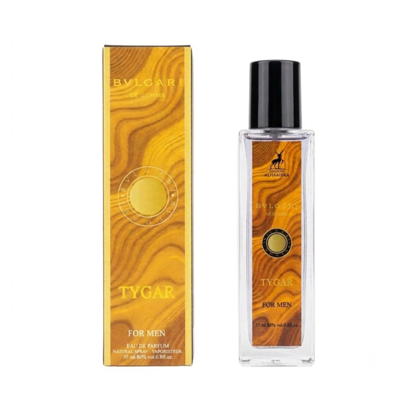 عطر جیبی زنانه الحمبرا مدل BLVGARI TYGER با رایحه مرکباتی و چوبی و خنک حجم 35 میلی‌‌لیتر