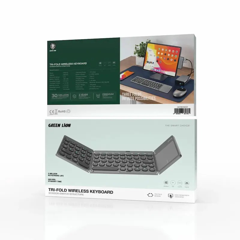 موس وکیبورد تاشو گرین لاین مدل TRI FOLD GRAY