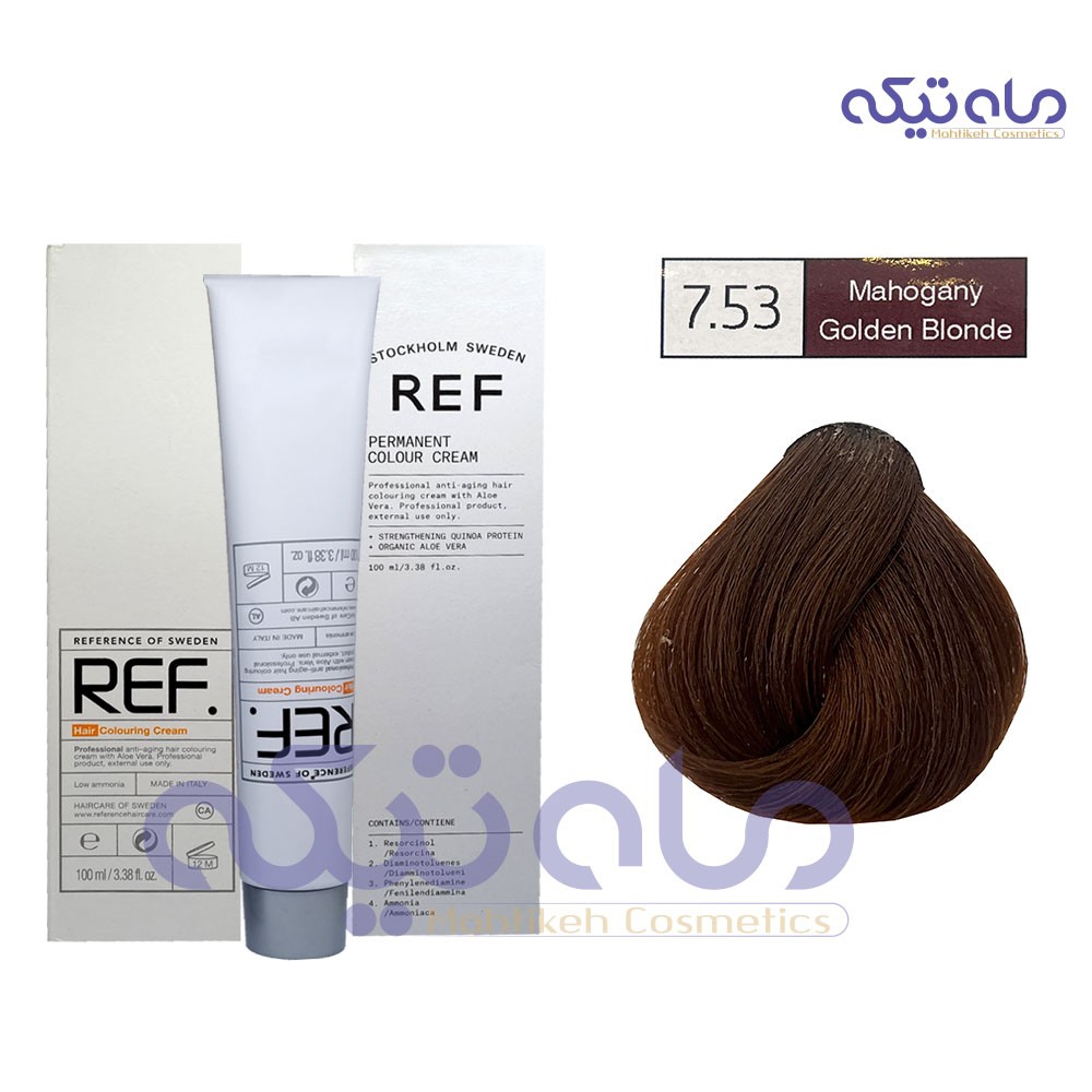 رنگ مو رف ref شماره 7.53 mahogany golden blonde سری ماهگونی حجم 100 میل