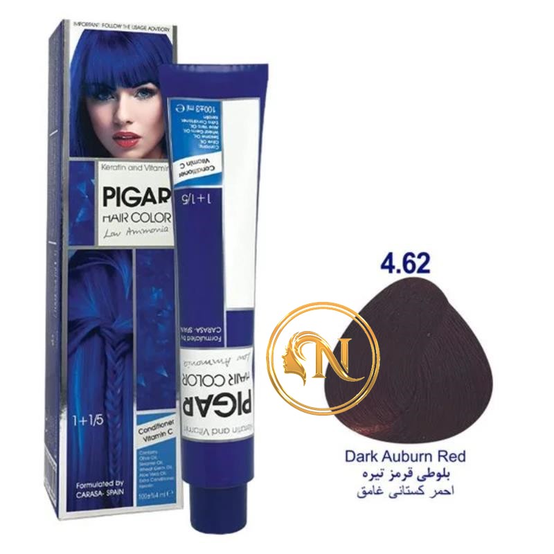 رنگ مو پیگار بلوطی قرمز تیره شماره 4/62 حجم 100 میل