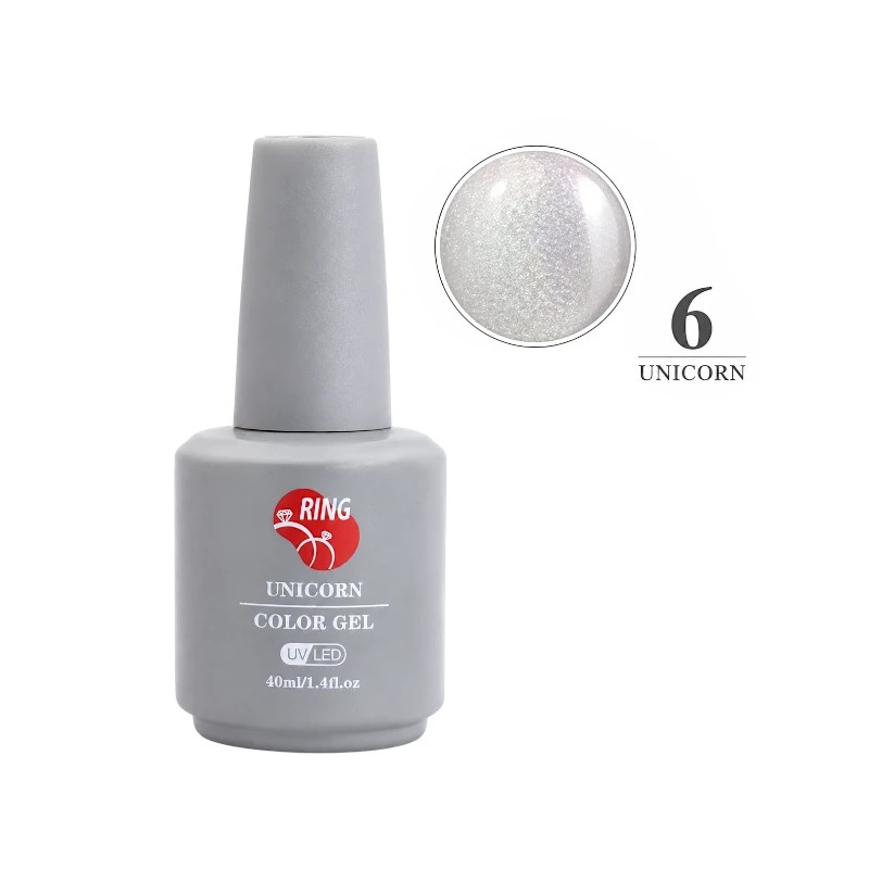 لاک ژل یونیکورن ناخن رینگ RING کد 6 رنگ یخی شاین ۴۰ میل (هفت‌رنگ UV/LED)