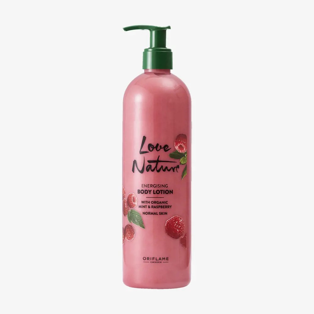 لوسیون بدن انرژی‌زا نعناع و تمشک ارگانیک لاونیچر اوریفلیم Love Nature Energising Body Lotion with Organic Mint & Raspberry