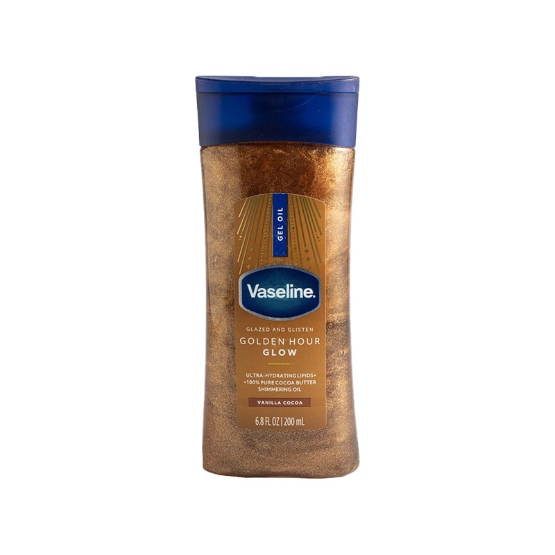 ژل روغن براق کننده بدن وازلین مدل Vaseline Golden Hour Glow Vanilla Cocoa – رطوبت‌رسان و درخشان‌کننده