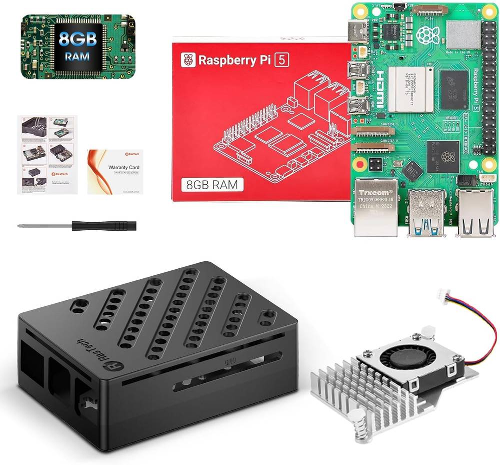 کیت Raspberry Pi 5 با رم 8GB برند RasTech همراه با قاب، خنک‌کننده فعال، پیچ‌گوشتی و برد Raspberry Pi 5 8GB