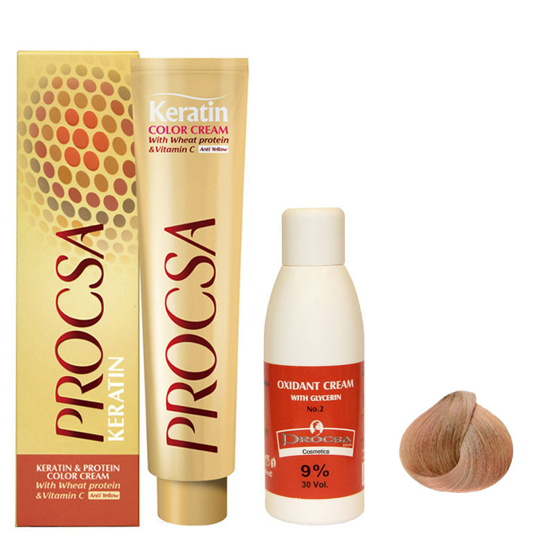 کیت رنگ مو پروکسا سری Natural شماره 9 حجم 100 میلی لیتر رنگ بلوند خیلی روشن به همراه اکسیدان مدل گلیسیرینه 9 درصدی حجم 120 میلی لیتر