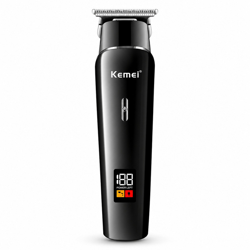 ماشین اصلاح و خط‌زن حرفه‌ای موی سر و صورت کیمی مدل KM-1113 شارژی، نمایشگر دیجیتال و تیغه استیل ضدزنگ