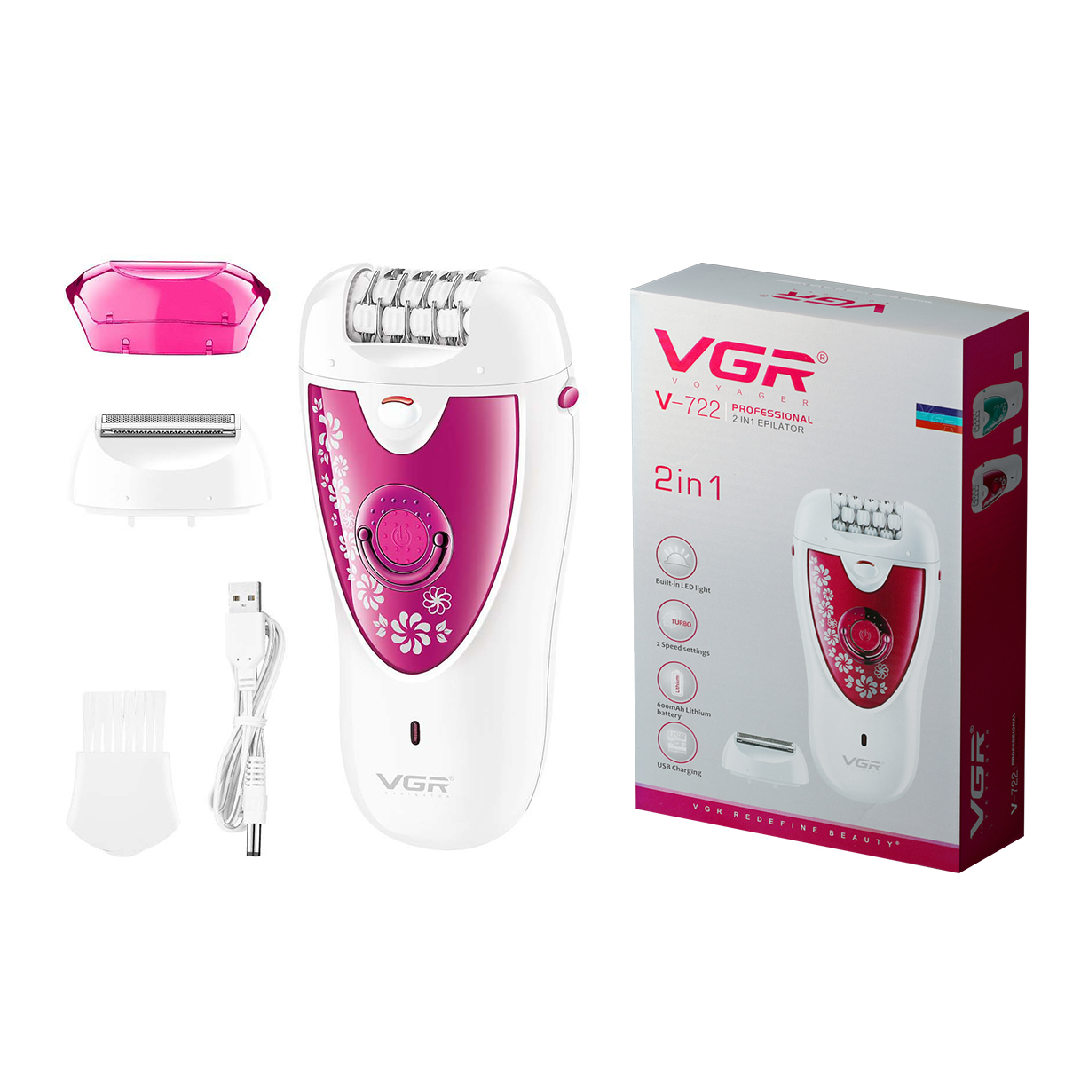 اپیلاتور وی جی آر VGR مدل V-722 VGR V-722 Cordless Professional 2-in-1 Women Epilator & Shaver