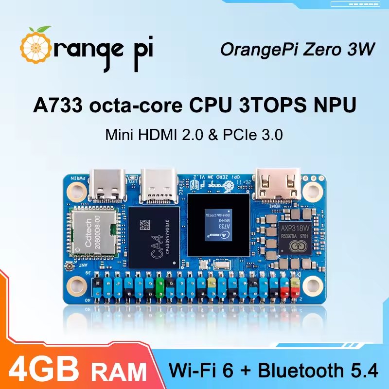 اورنج پای زیرو 3W | 4GB LPDDR5 | Allwinner A733 | 3TOPS NPU | Wi-Fi 6 + BT 5.4