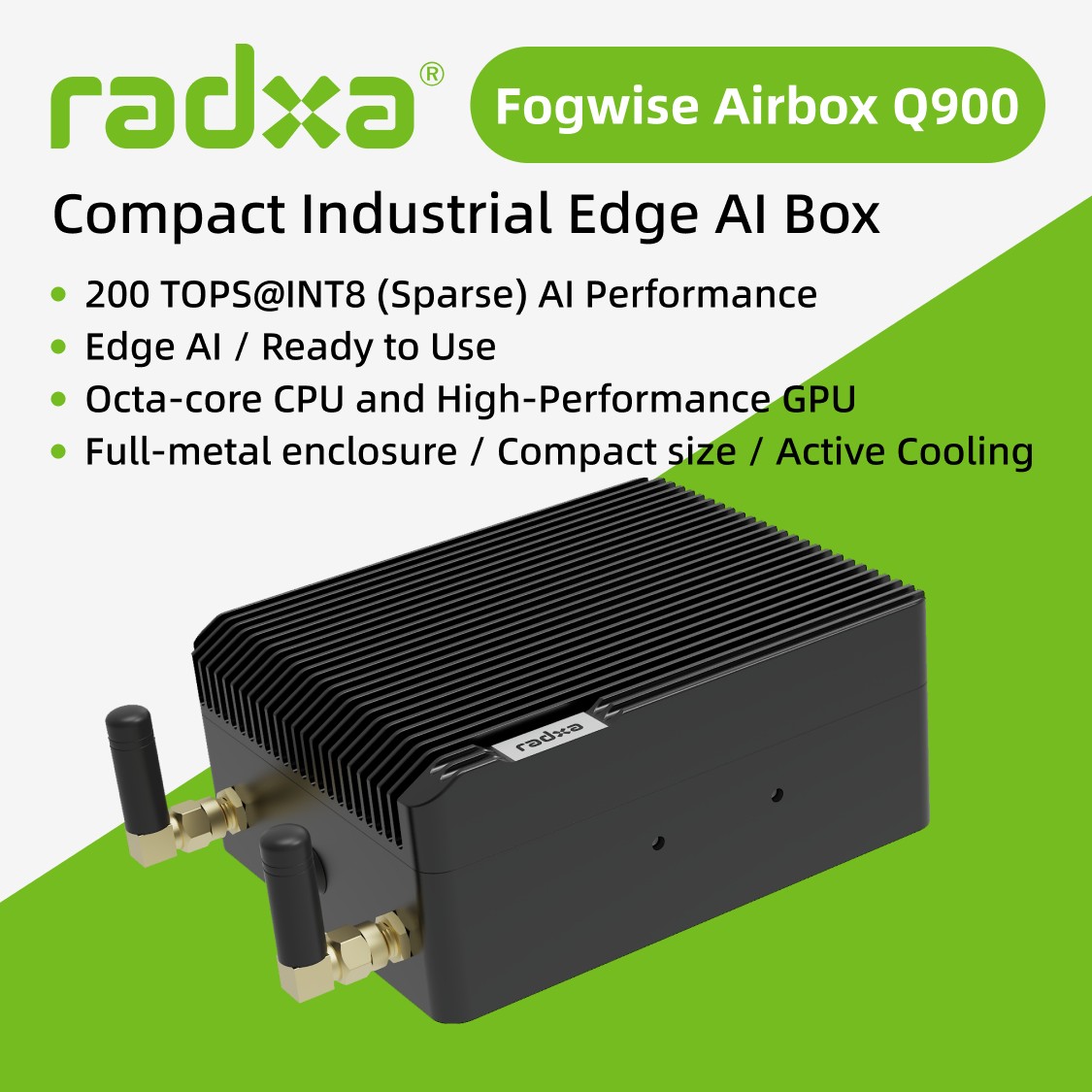 Radxa Fogwise AIRbox Q900, Edge AI, IQ-9075, 200 TOPS@INT8 (Sparse), Octa-core CPU High-performance GPU, 36GB RAM 128UFS