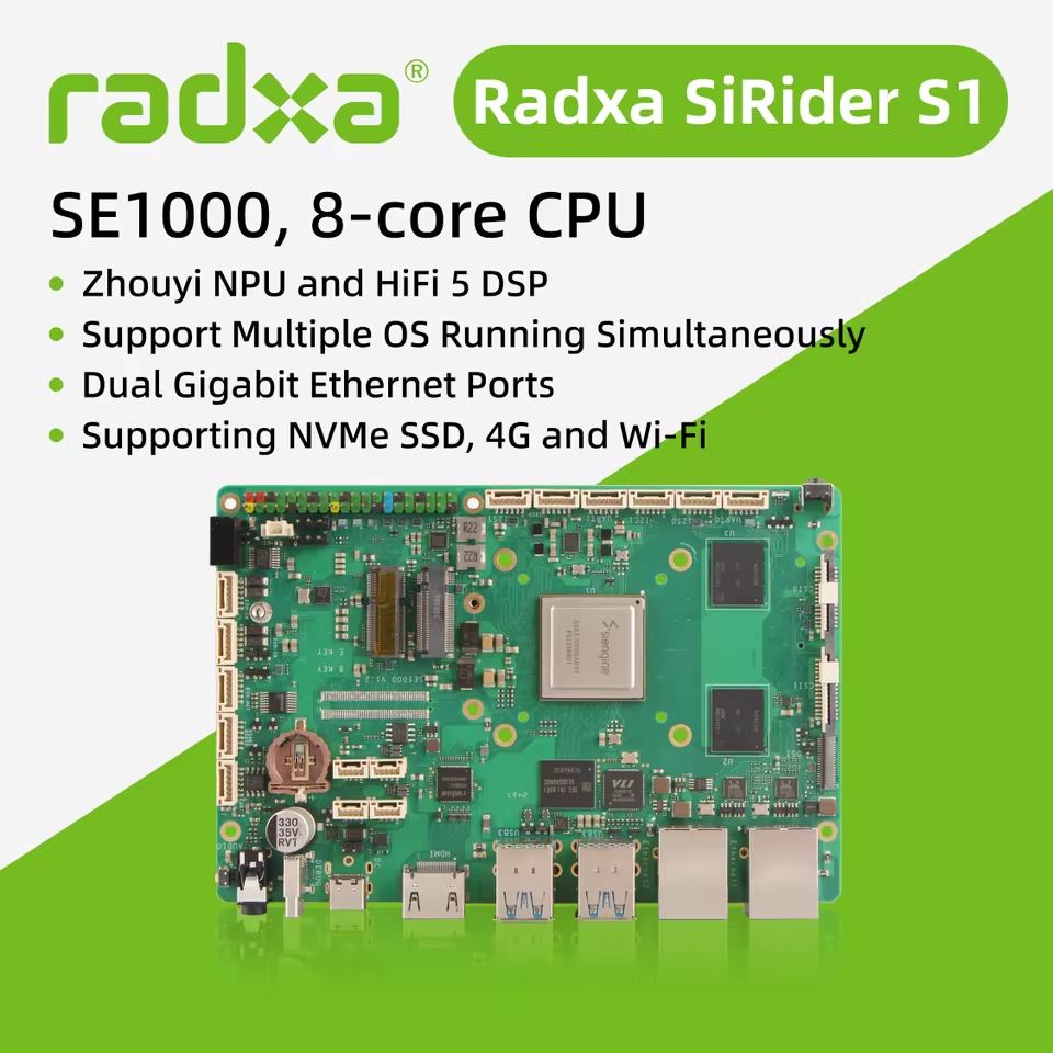 Radxa Sirider S1 Single-Board Computer with Se1000 Chip and Zhouyi NPU
