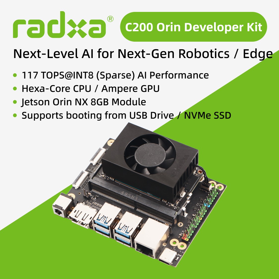 Radxa C200 Orin Developer Kit – کیت توسعه رادکسا C200 اورین (ماژول Jetson Orin NX 8GB)