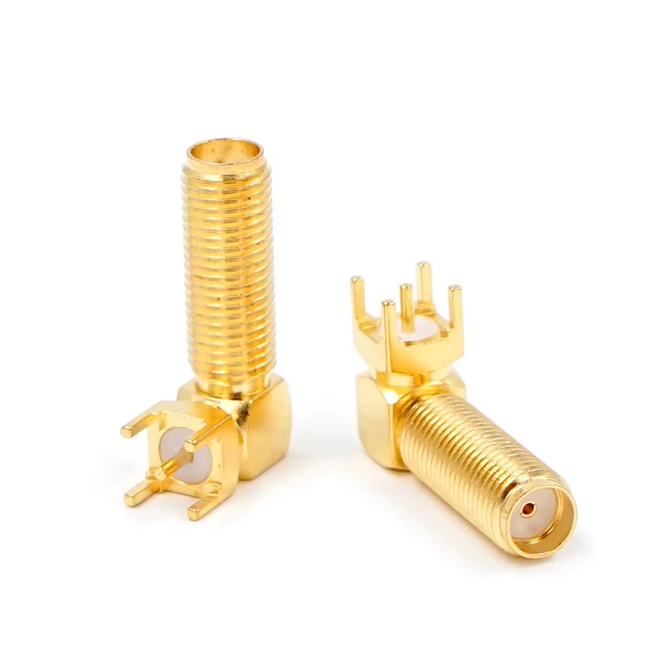 SMA Female Right Angle Bulkhead Mount Connector Solder Attachment Thru Hole PCB – 20mm/Used