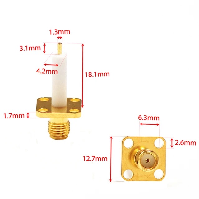 SMA 4 HOLE PANEL MOUNT JACK SOLDER POST TERMINAL PCB – with 15mm Insulator