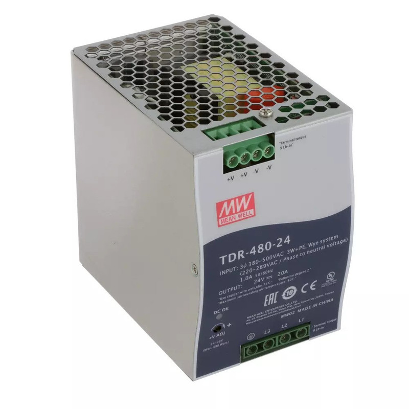 منبع تغذیه سهفاز 24 ولت 20 آمپر مینول مدل TDR-480-24