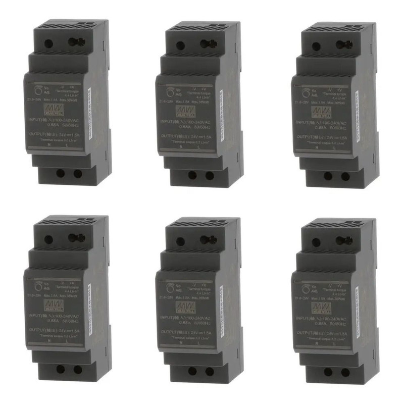 منبع تغذیه 24 ولت 1.5 آمپر مینول مدل HDR-30-24 مجموعه 6 عددی