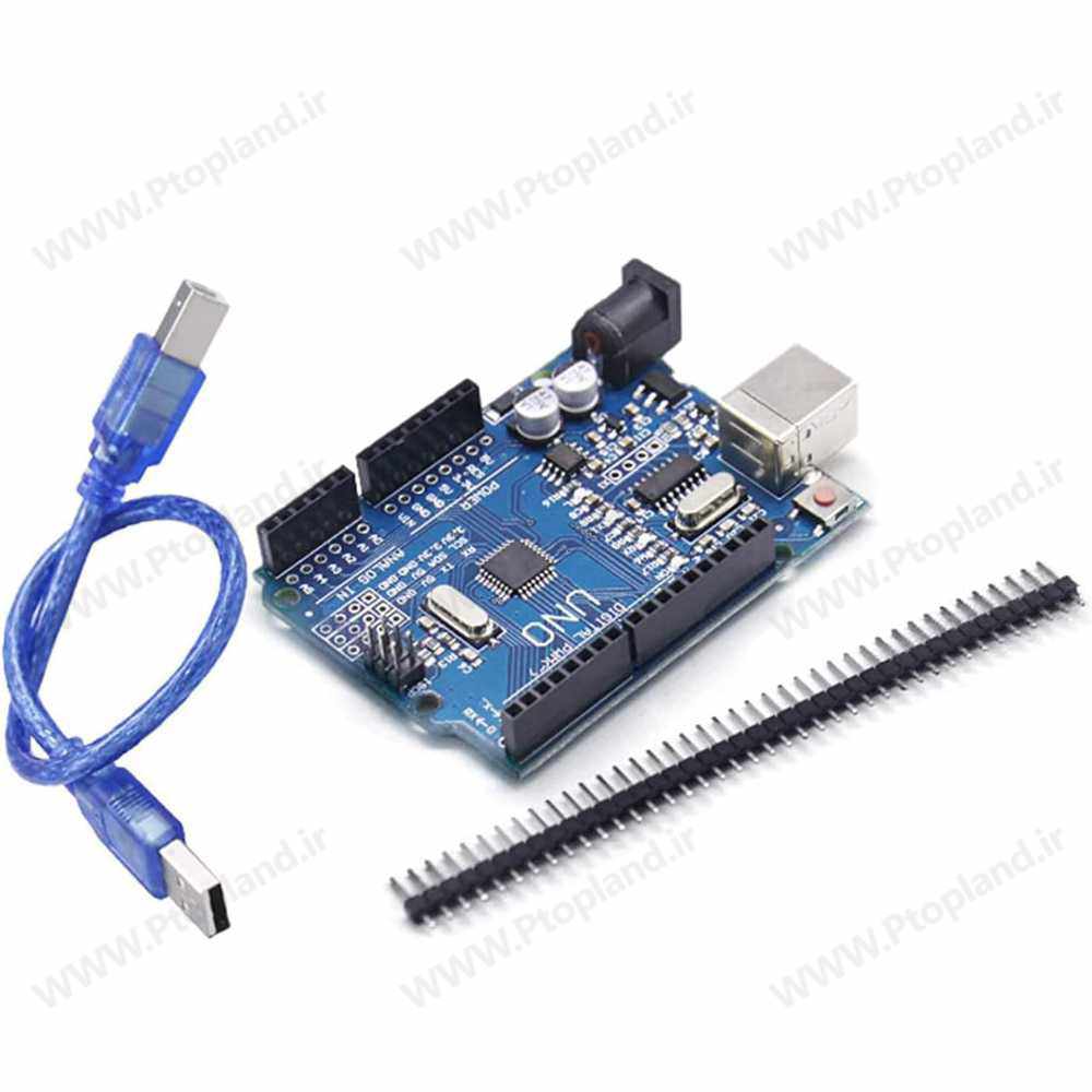 برد آردوینو SMD UNO R3 با پردازنده ATmega328P همراه پین هدر و کابل