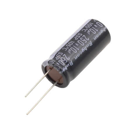 خازن الکترولیتی 10uF / 250V ژاپنی مارک RUBYCON
