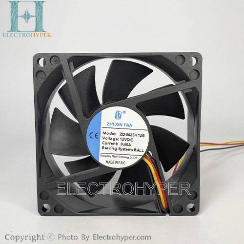 فن 8x8x2.5 سانتی‌متر 12V DC بلبرینگی ZHI XIN FAN