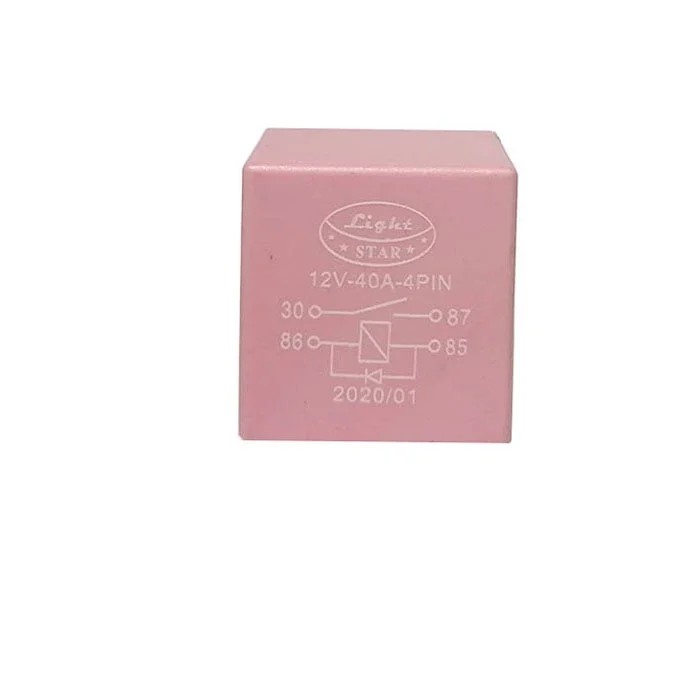 رله 4 پایه 12V-40A-4PIN صورتی (ال 90