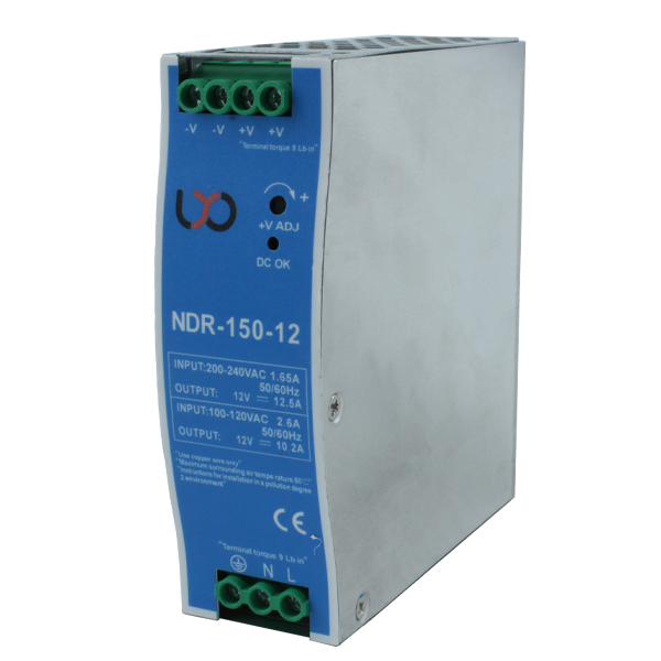 منبع تغذیه صنعتی ریلی 12 ولت 12.5 آمپر LXO NDR-150-12