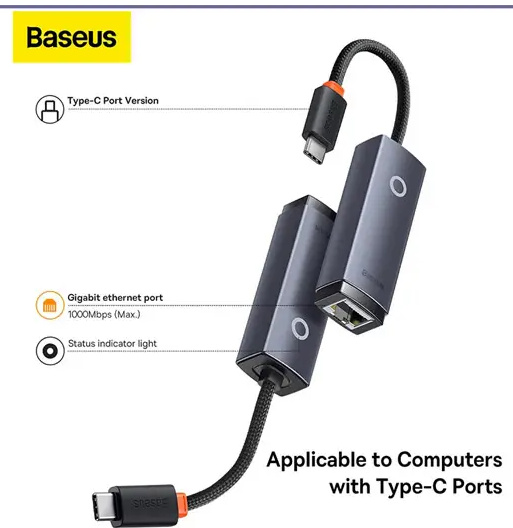 تبدیل RJ-45 به تایپ سی Baseus Hub Lite 100Mbps WKQX000213 (E)