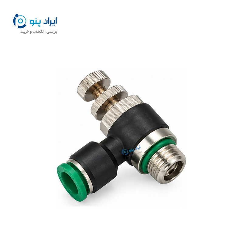 فلوکنترل سرجکی پنوماتیک رزوه ۳/۸ به شیلنگ ۸ میلی‌متر ایرسان Airsun مدل SL 3/8-8