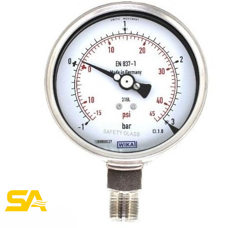 پرشر گیج تمام استیل ویکا صفحه ۱۰ سانت ۱- تا ۳ بار – WIKA 10 cm Stainless Steel Pressure Gauge