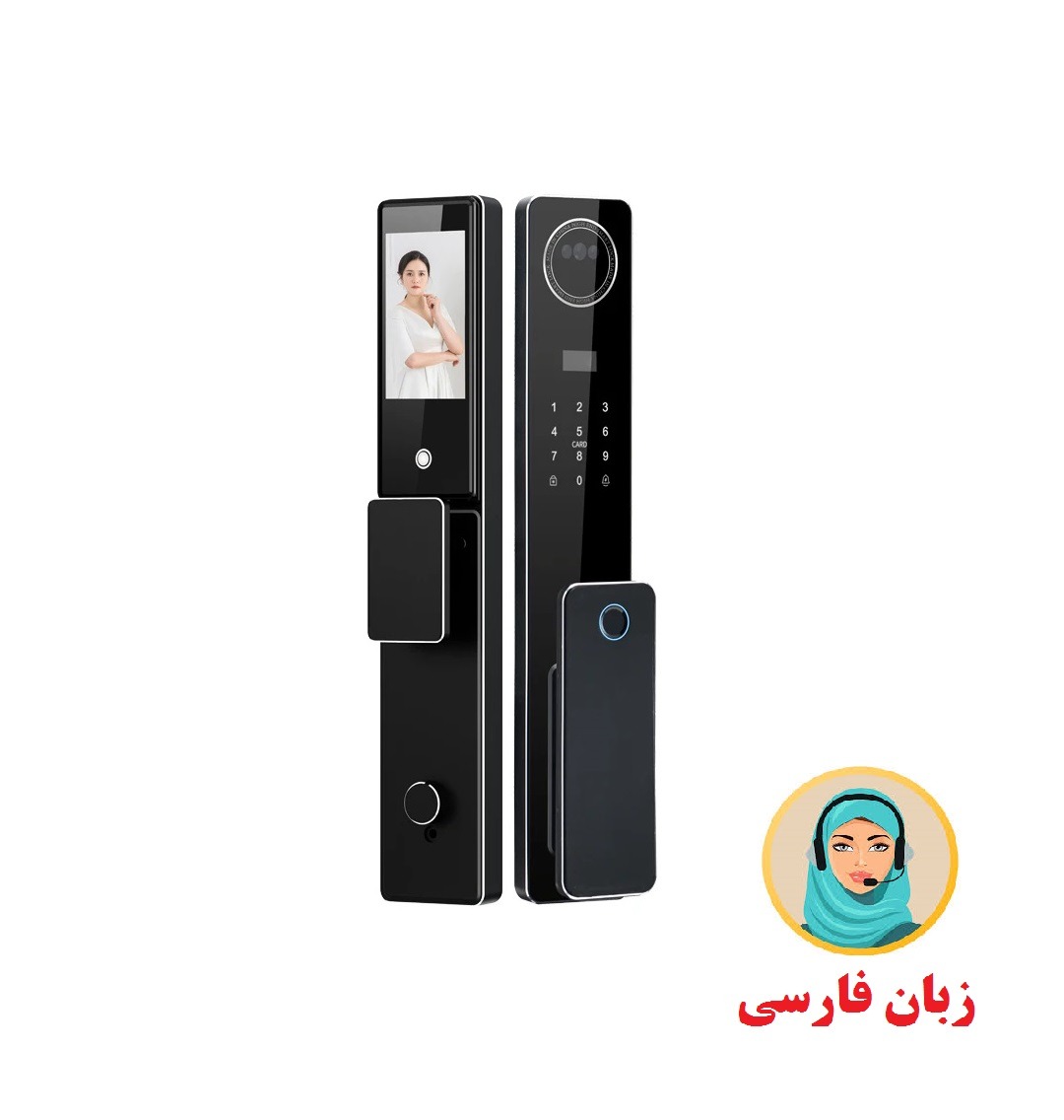 دستگیره دیجیتال زبان فارسی (تشخیص چهره -اثرانگشت-اسکن کف دست-موبایل-رمز-کارت و کلید مکانیکی )TY08
