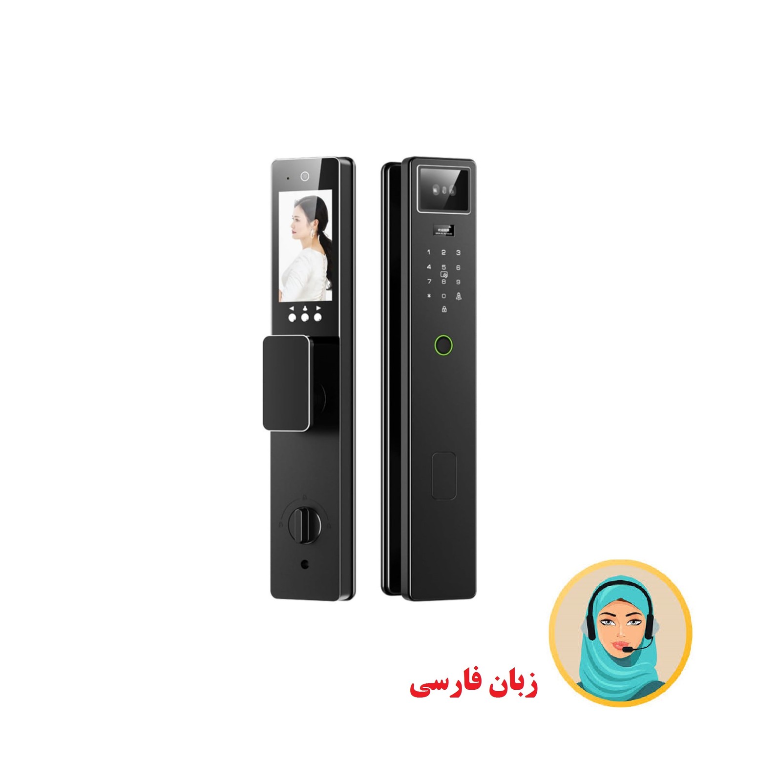 دستگیره دیجیتال زبان فارسی (تشخیص چهره -اثرانگشت-اسکن کف دست-موبایل-رمز-کارت و کلید مکانیکی )TY03
