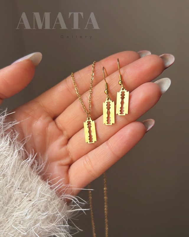 گردنبند و گوشواره استیل تیغ