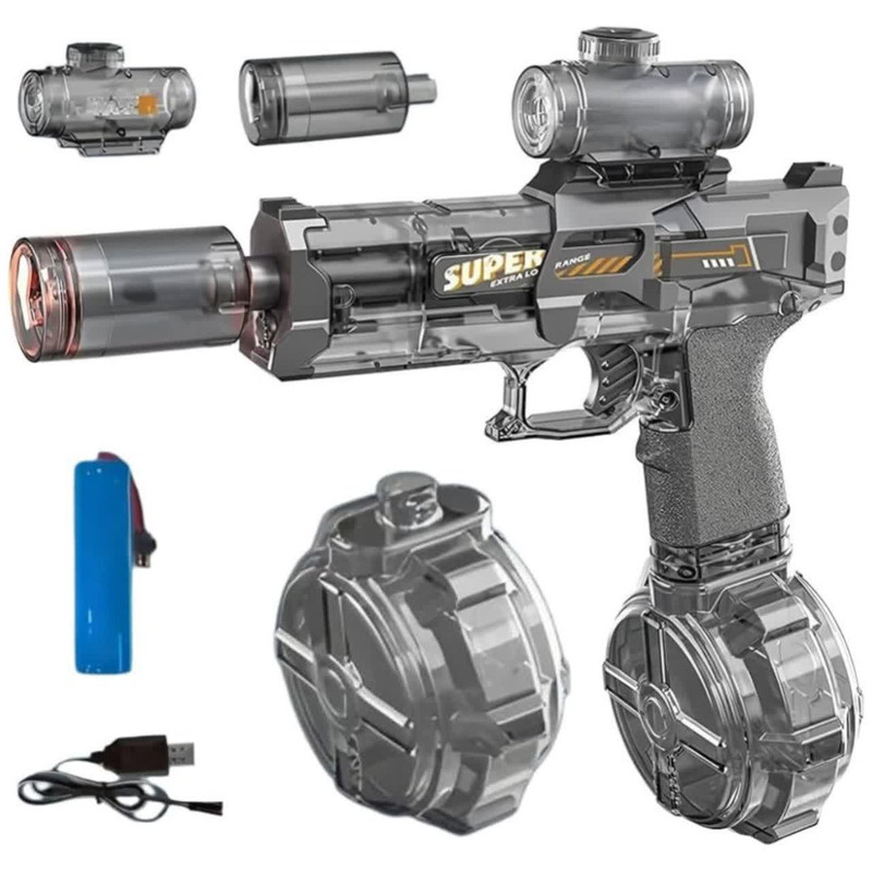 تفنگ آب پاش ناب سل مدل شارژی چراغدار مخزن دار کد ELECTRIC WATER GUN NAAB003 برای رده سنی نوجوان
