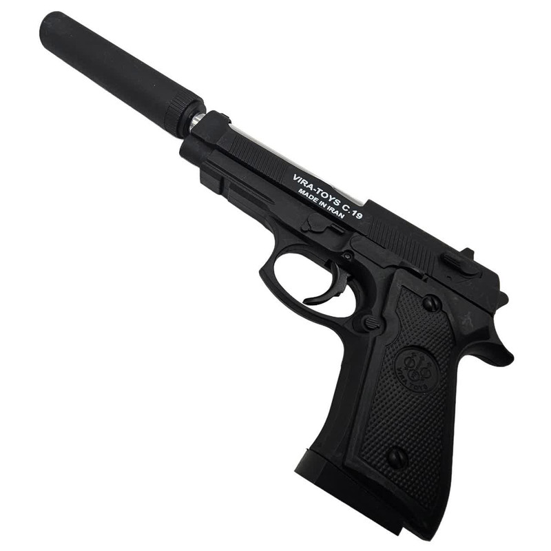 تفنگ بازی ناب سل مدل کلت خشاب خور C19 کد AIRSOFT GUN C19 مناسب برای نوجوانان به همراه صدا خفه کن