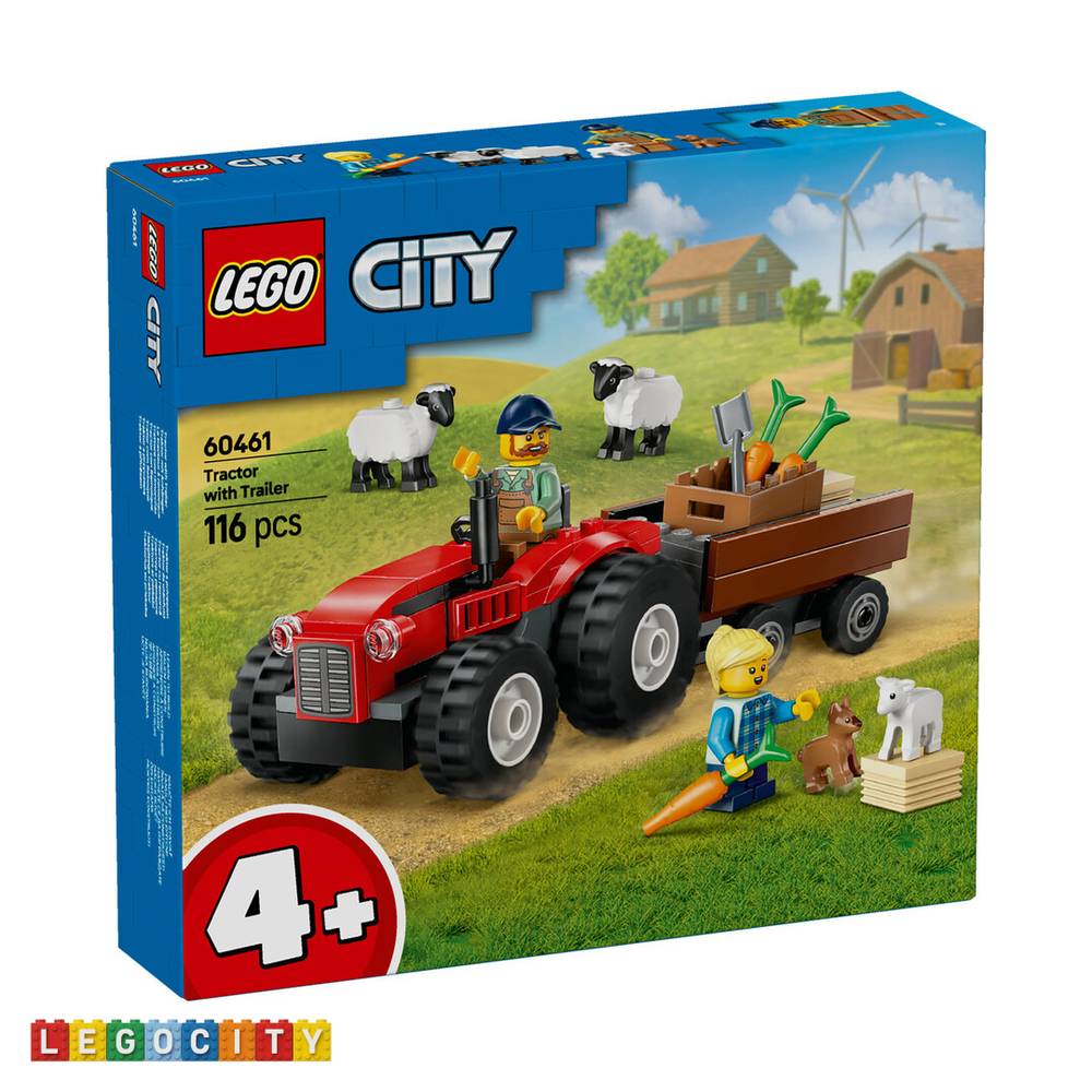 لگو City Red Farm Tractor and Sheep with Trailer کد 60461