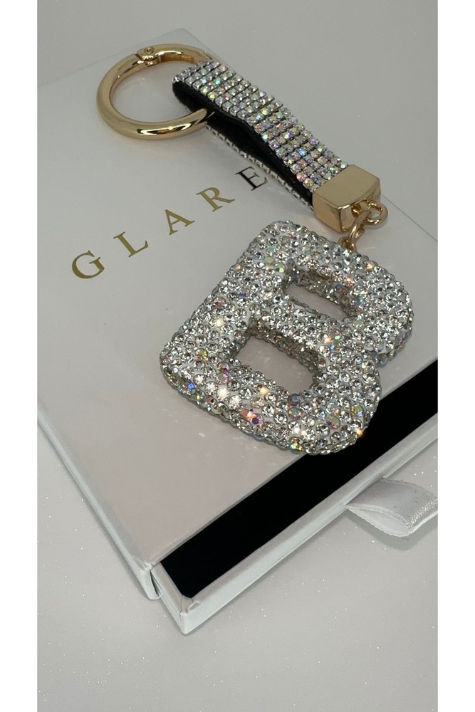 جلیقه کلید جاکلیدی حرف B لوکس نقره ای سنگ زیرکون GLARE JEWELRY