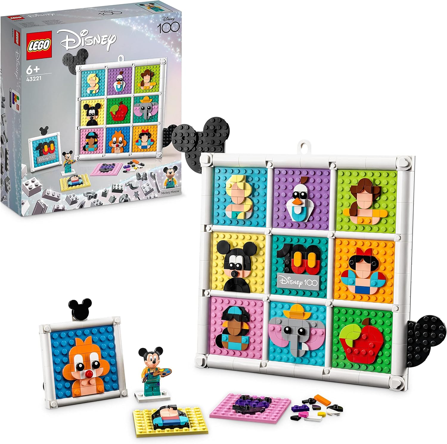 LEGO 43221 Disney 100 Years of Disney Animation Icons, Character Wall Art Craft Set