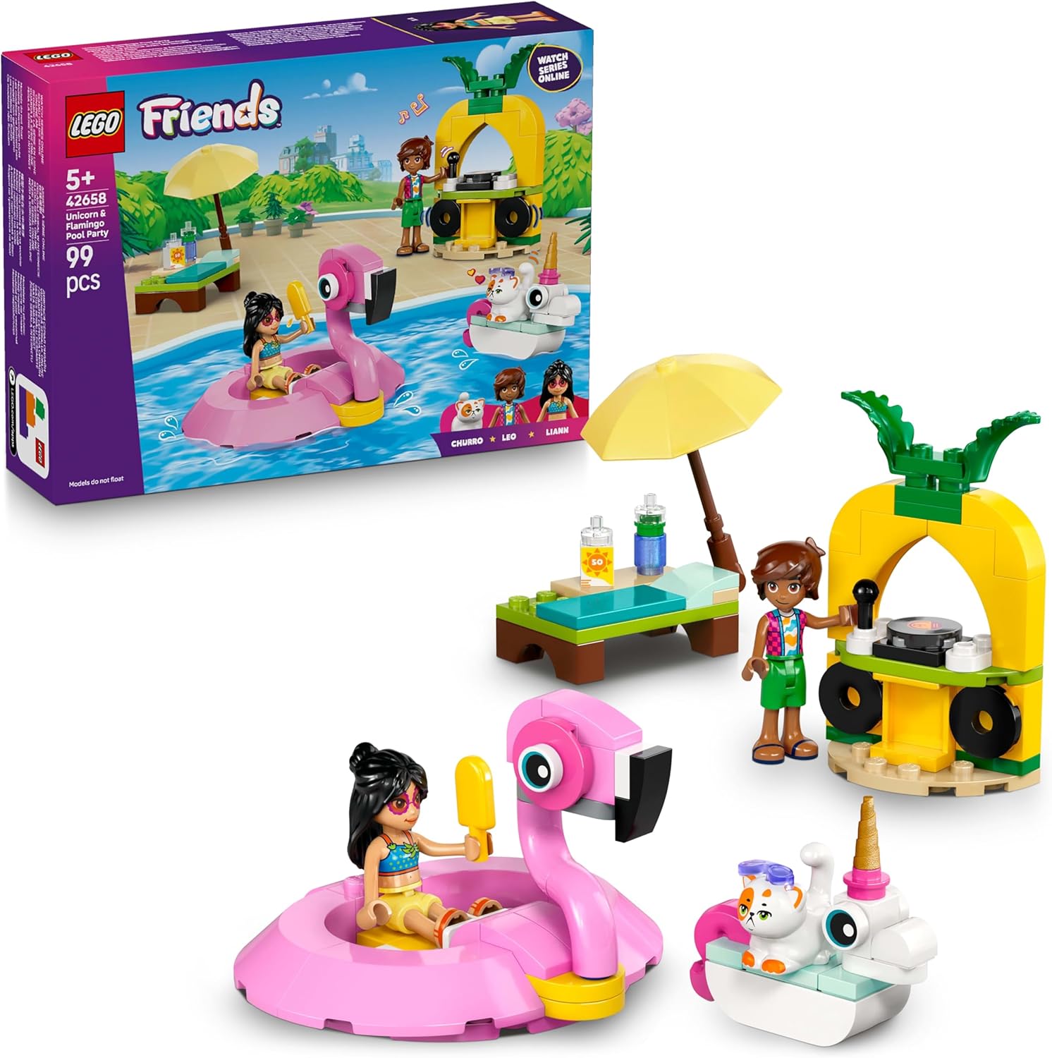 LEGO Friends Unicorn & Flamingo Pool Party Toy with Animal 'Floaties' 42658