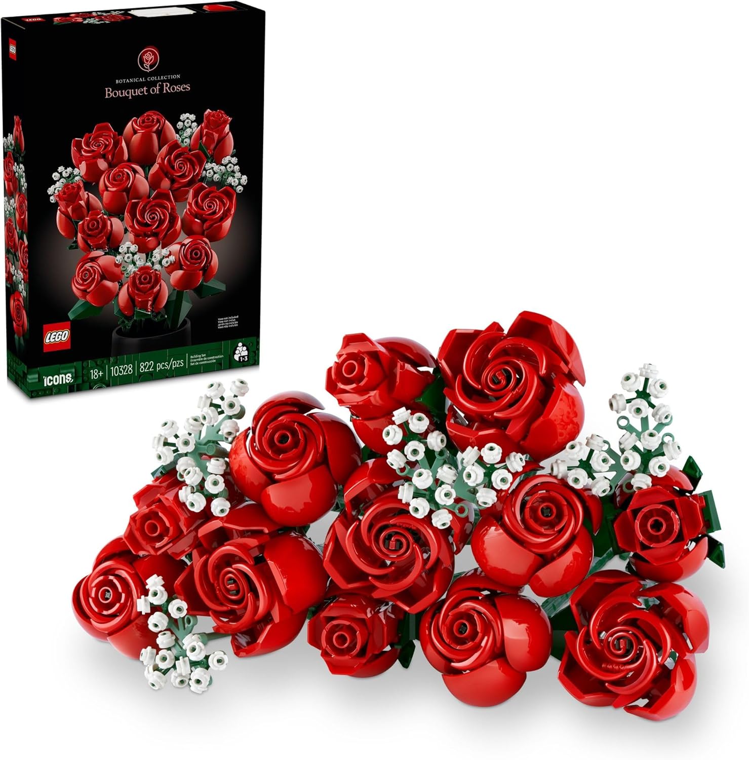 LEGO Botanicals Bouquet of Roses Artificial Flowers - Fake Red Roses Building Set 10328
