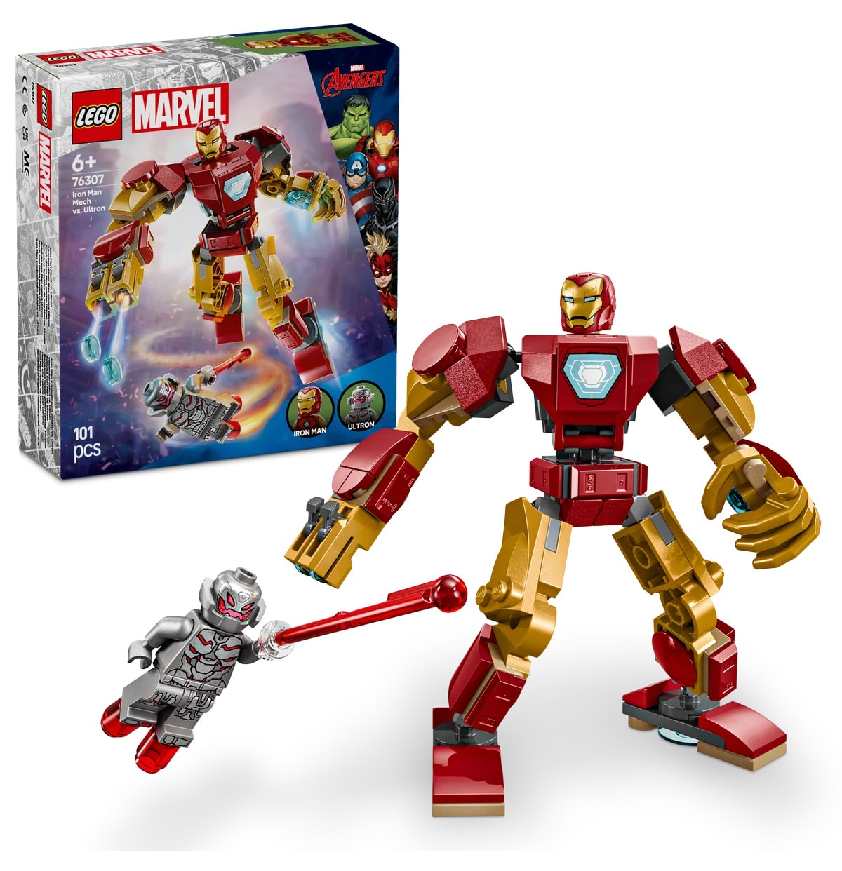 لگو 76307 Marvel ربات Iron Man در برابر Ultron برای کودکان، 6+ (101 قطعه)