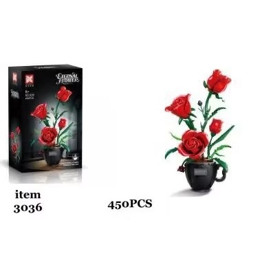 لگو ساختنی گلدان گل رز قرمز 450 قطعه مدل 3036 | Red Rose Flower Vase