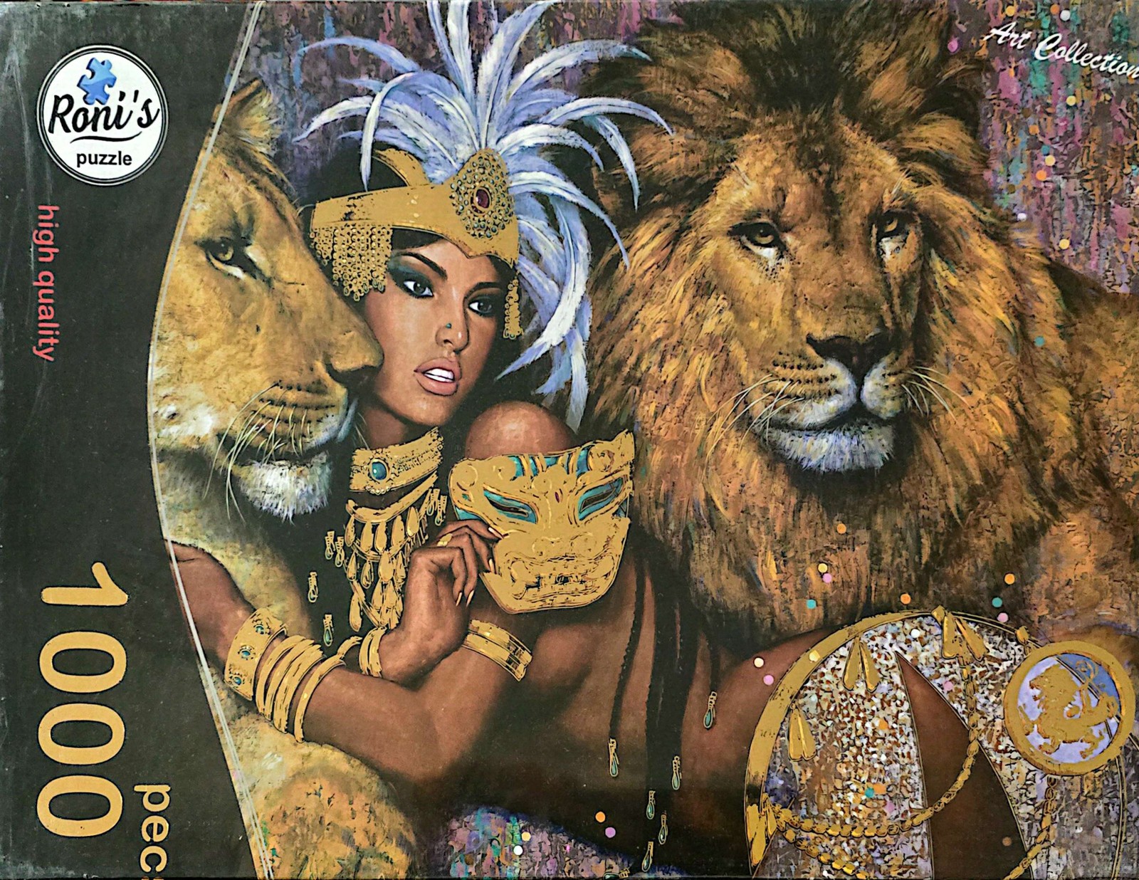 پازل 1000 تکه خارجی مارک رونیز طلا کوب طرح شیر و ملکه ( غرور) Lion And Queen