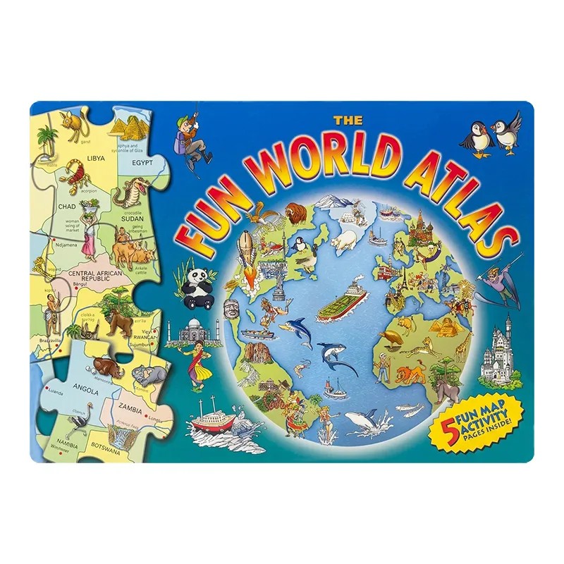 پازل آموزشی نقشه جهان مدل The Fun World Atlas به همراه کتابچه فعالیت