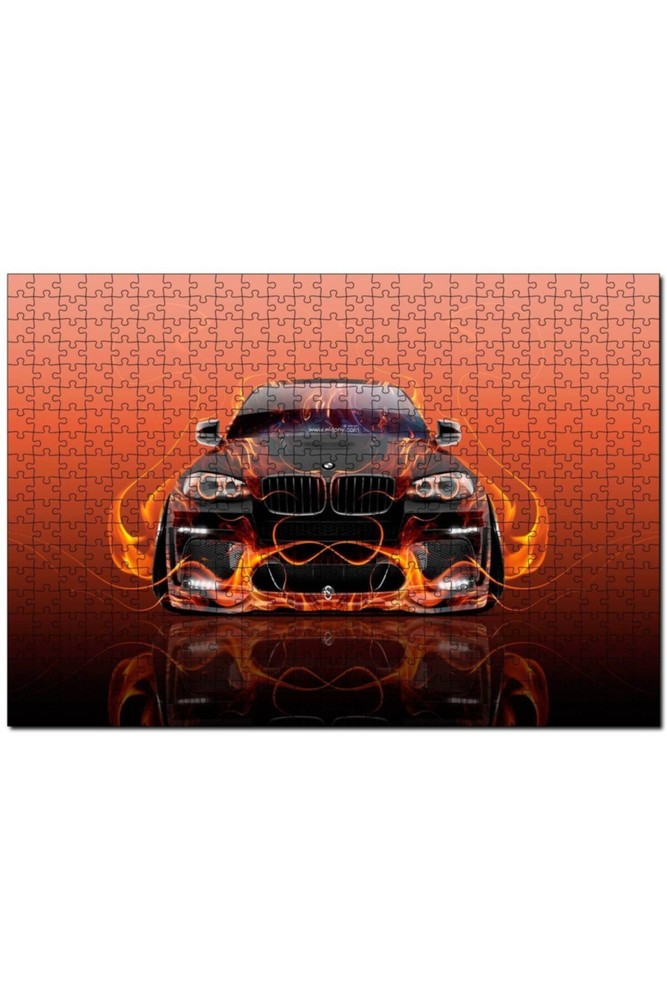 پازل BMW X6 و RED FLAMES تکه اره منبت کاری مویی ام دی اف چوب Cakapuzzle